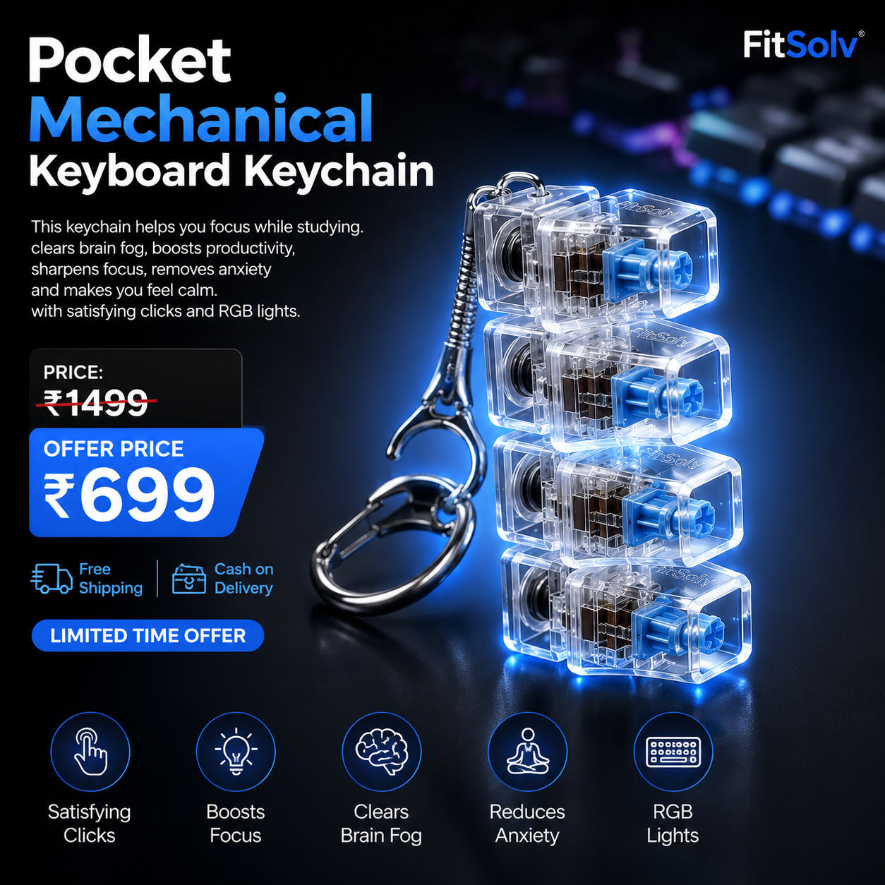 ⚡️ 4-in-1 Pocket Mechanical Keyboard Keychain - 50% OFF 😍