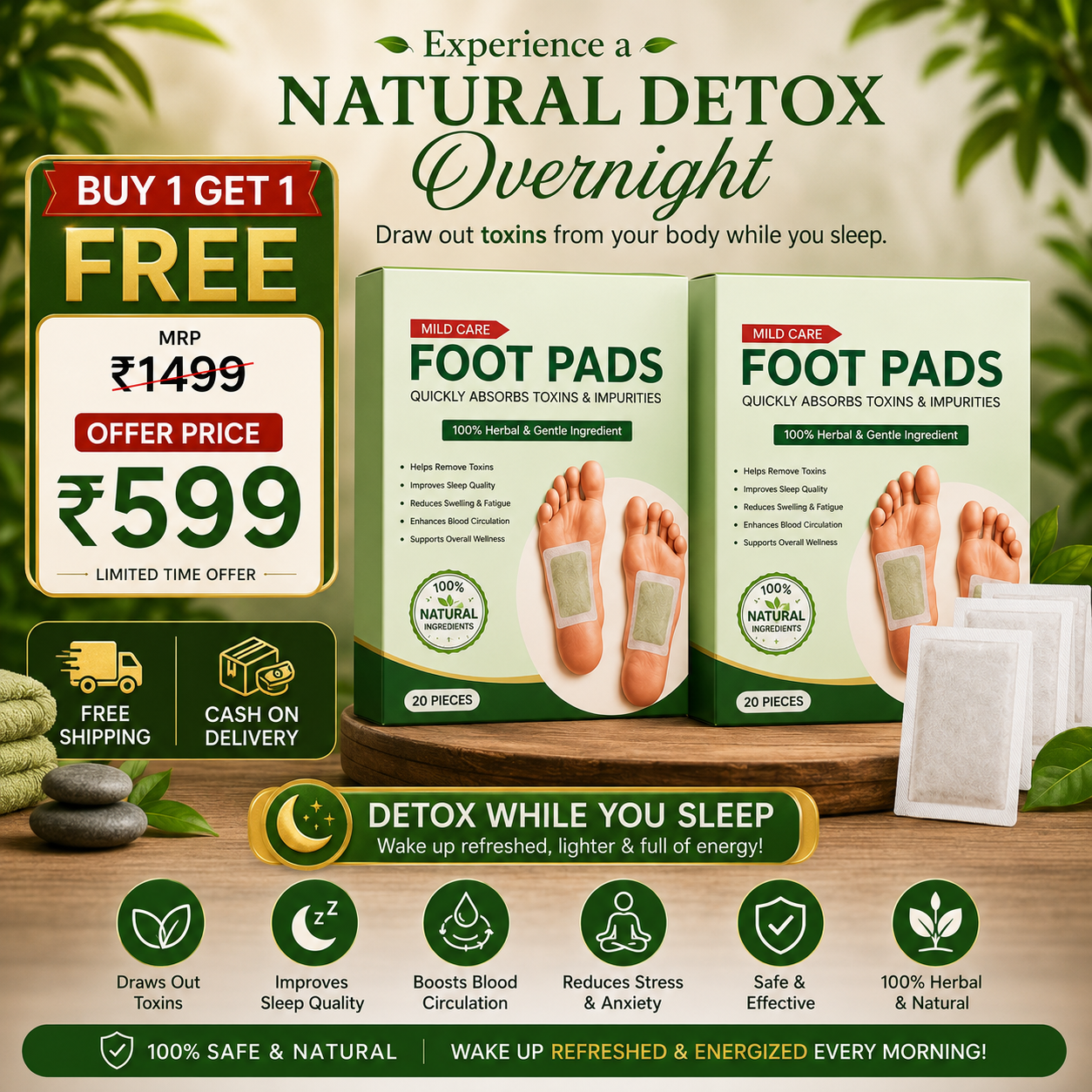 🌿 Premium Body Detox Foot Patches (Pack of 20)🔥 | BUY 1 GET 1 FREE 🔥